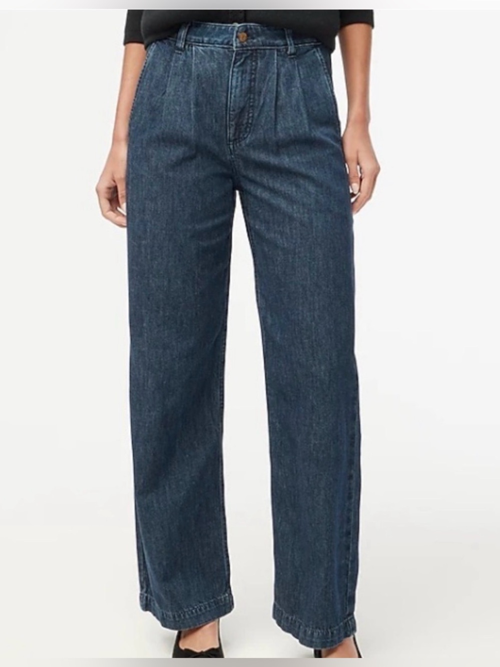 J Crew Wide Leg Jeans Pleated Trouser Dark Wash Preppy Business Casual